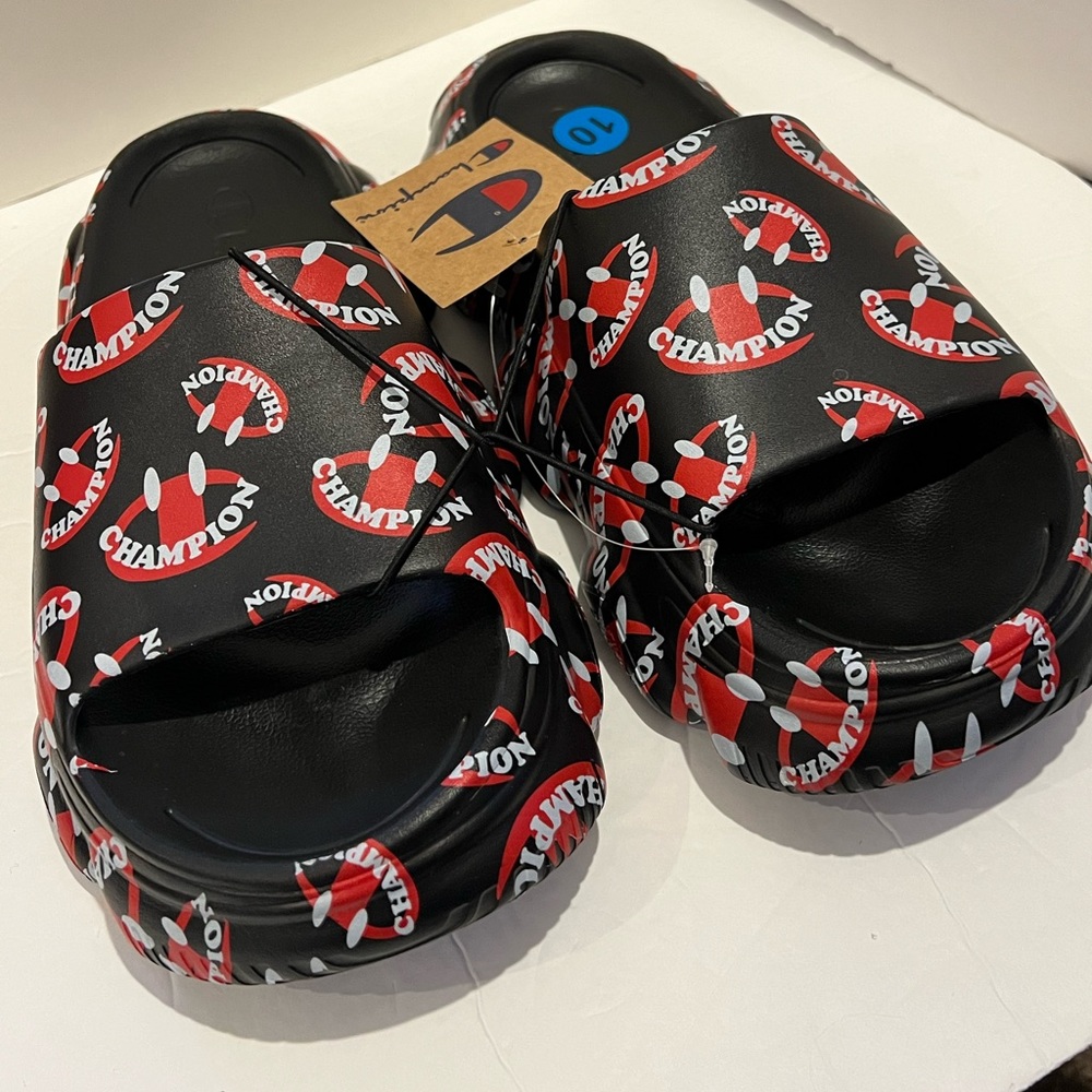 Men's Champion Meloso Squish Smile Black Slides Size 10 Athletic Sport Trendy